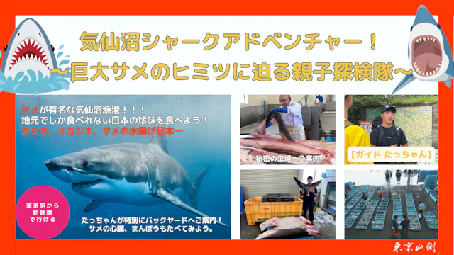 【５組限定特別体験】気仙沼シャークアドベンチャー！
〜巨大サメのヒミツに迫る親子探検隊〜　鮫から皮を剥ぎ皮剥製作りも。