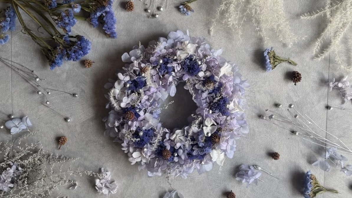 紫陽花たっぷり💜藤色リース💜