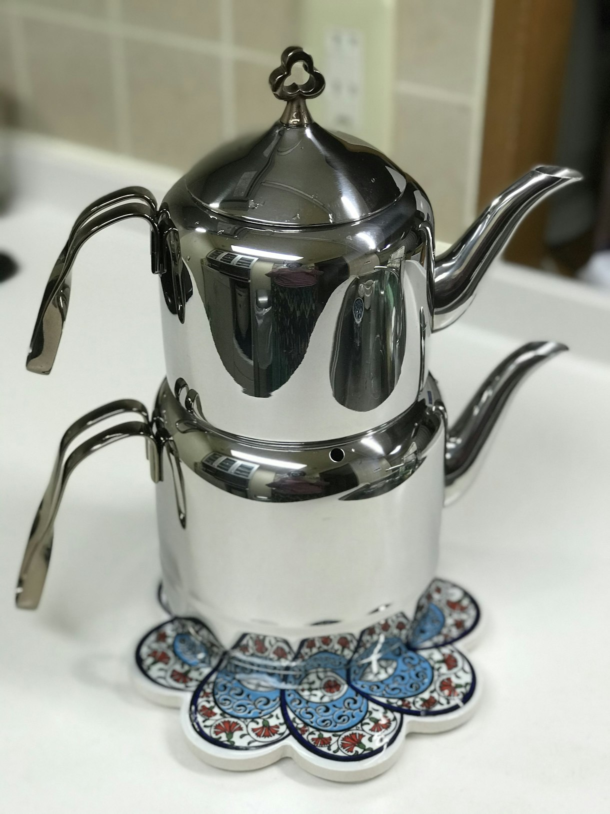 新品 Korkmaz トルコ チャイ ポット 大 チャイダンルック 2段式ヤカン
